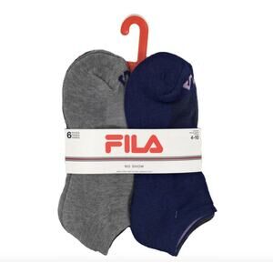 FilaNo-Show Socks 6-Pack (2 Light Gray, 2 Dark Blue and 2 White) Size 4-10